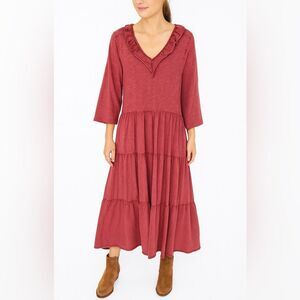 April Cornell Burgundy Long Sleeve Dress NWOT